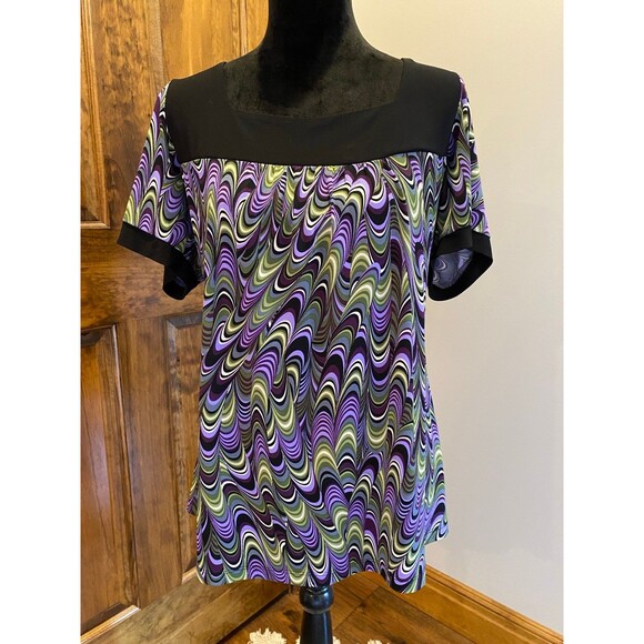 Gitano Plus Size 18-20W Top Short Sleeve Top Square Neck Purple Green  Stretch - Picture 7 of 11